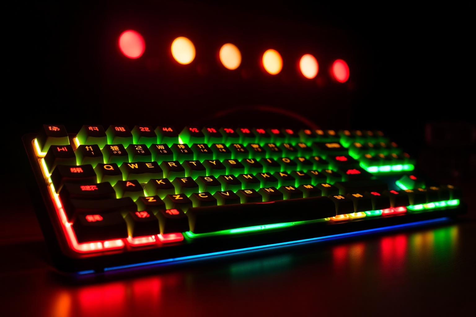 RGB-lit Korean mechanical keyboard glowing in a dark studio